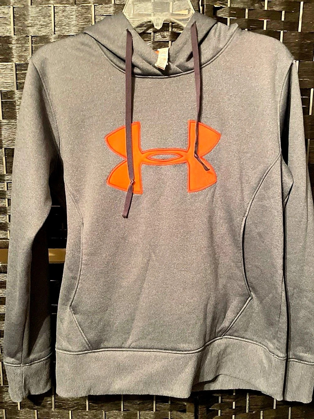 Under Armour Storm ColdGear Big Logo Pullover Hoodie Gray & Orange Medium